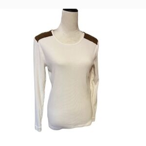 Lauren Ralph Lauren Cream and Brown Long Sleeve Tee